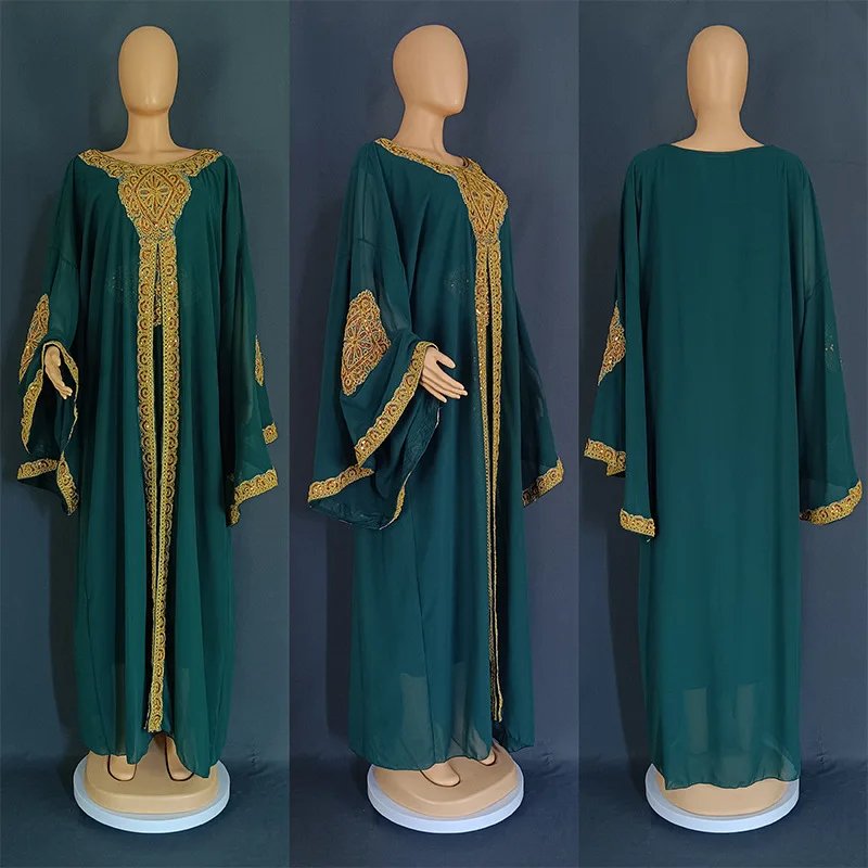 Abaya-verte-Traditionnelle-Ethnique, Robe Longue Élégante de Luxe pour Femme Musulmane-grossiste-turquie