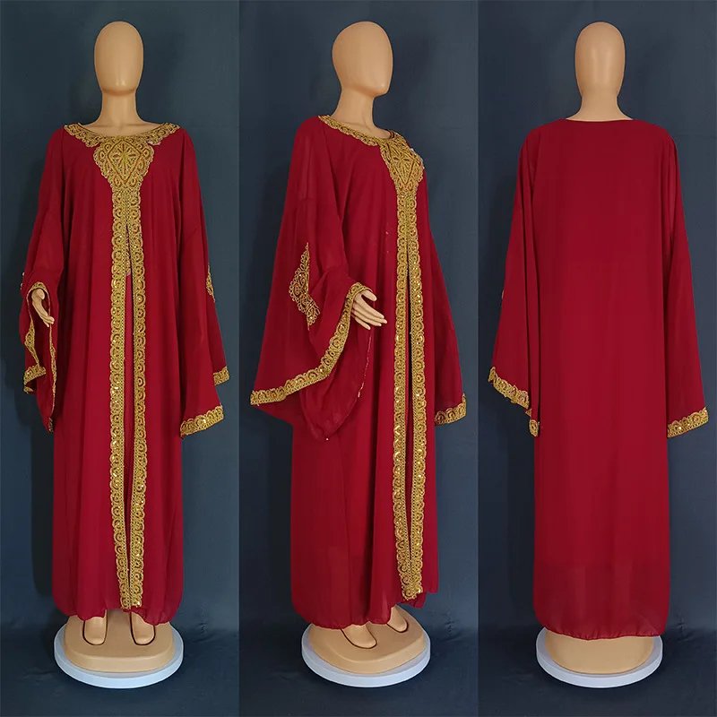 Abaya-rouge-Traditionnelle-Ethnique, Robe Longue Élégante de Luxe pour Femme Musulmane-grossiste-turquie