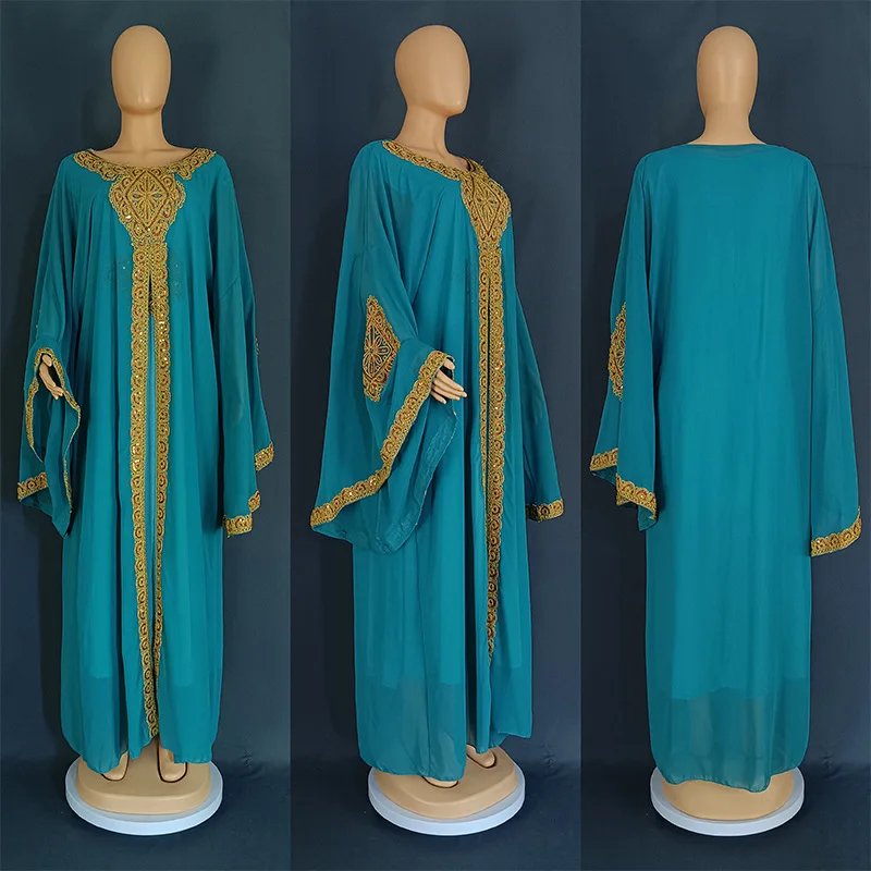 Abaya-bleue-Traditionnelle-Ethnique, Robe Longue Élégante de Luxe pour Femme Musulmane-grossiste-turquie