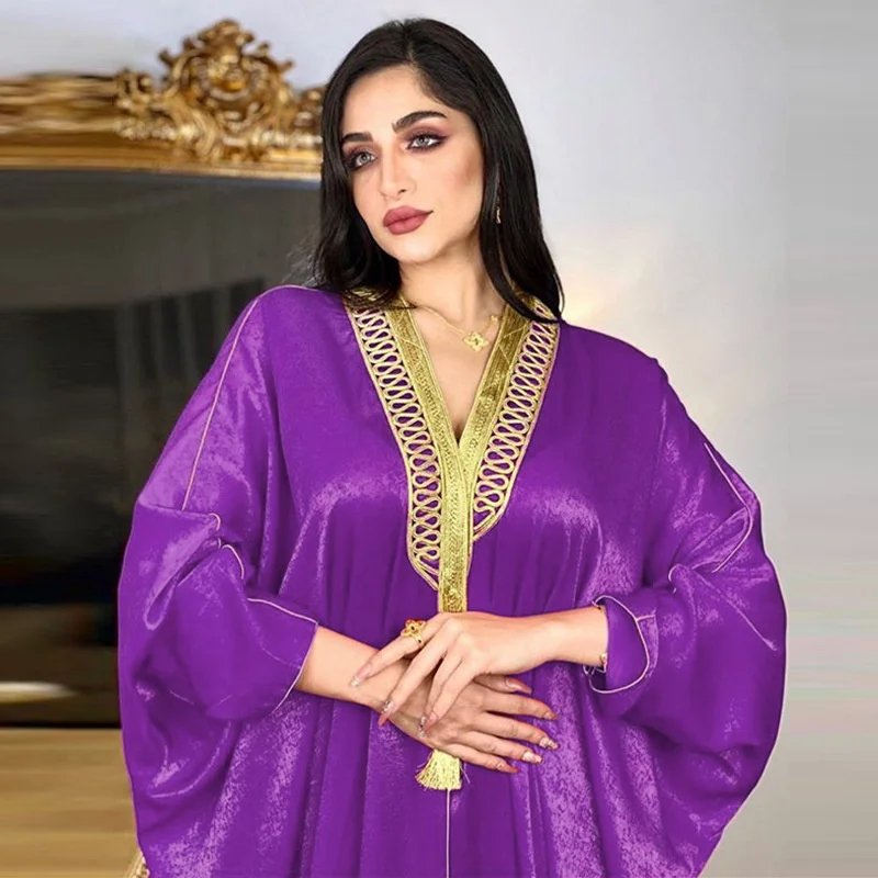 .Abaya Dubaï couleur-violet--en Velours Français – Robe Orientale Batwing – Grossiste Istanbul Turquie