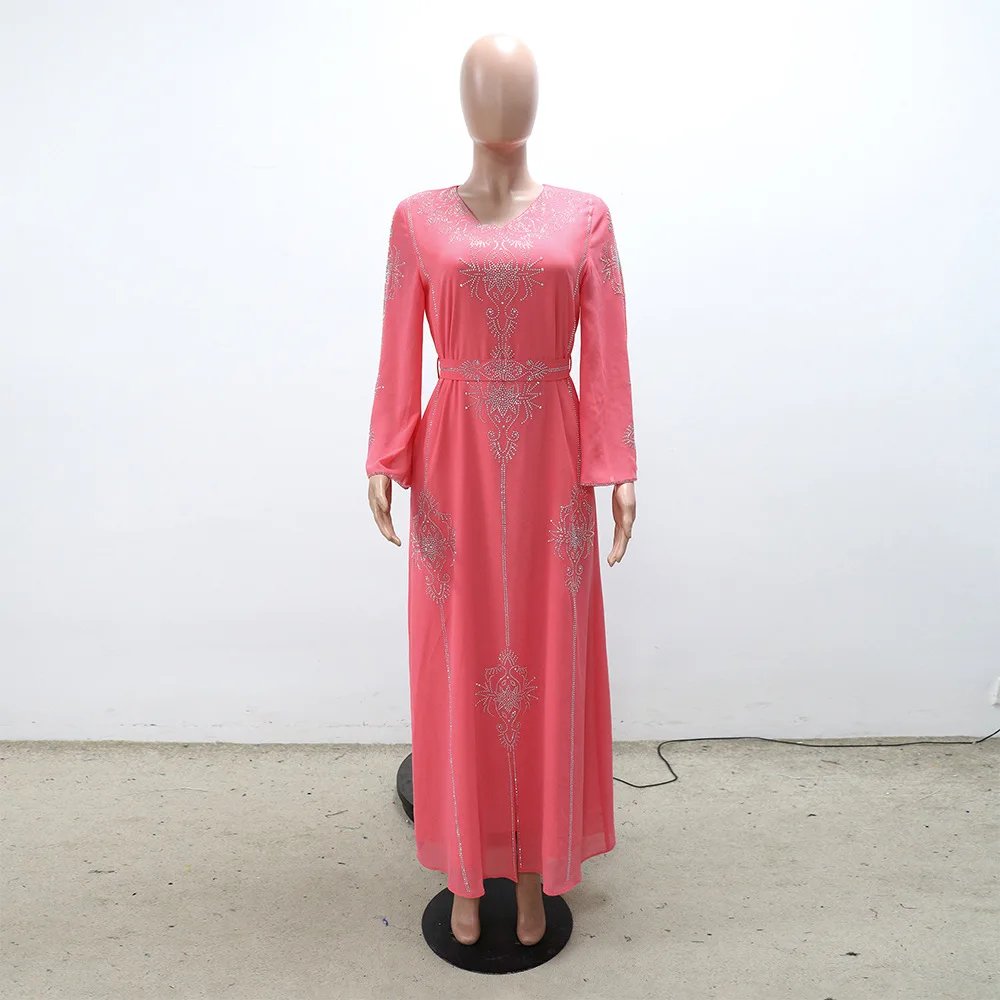 Abaya Dubaï de Luxe en Mousseline - couleur-rose-– Caftan de Soirée Modeste – Grossiste