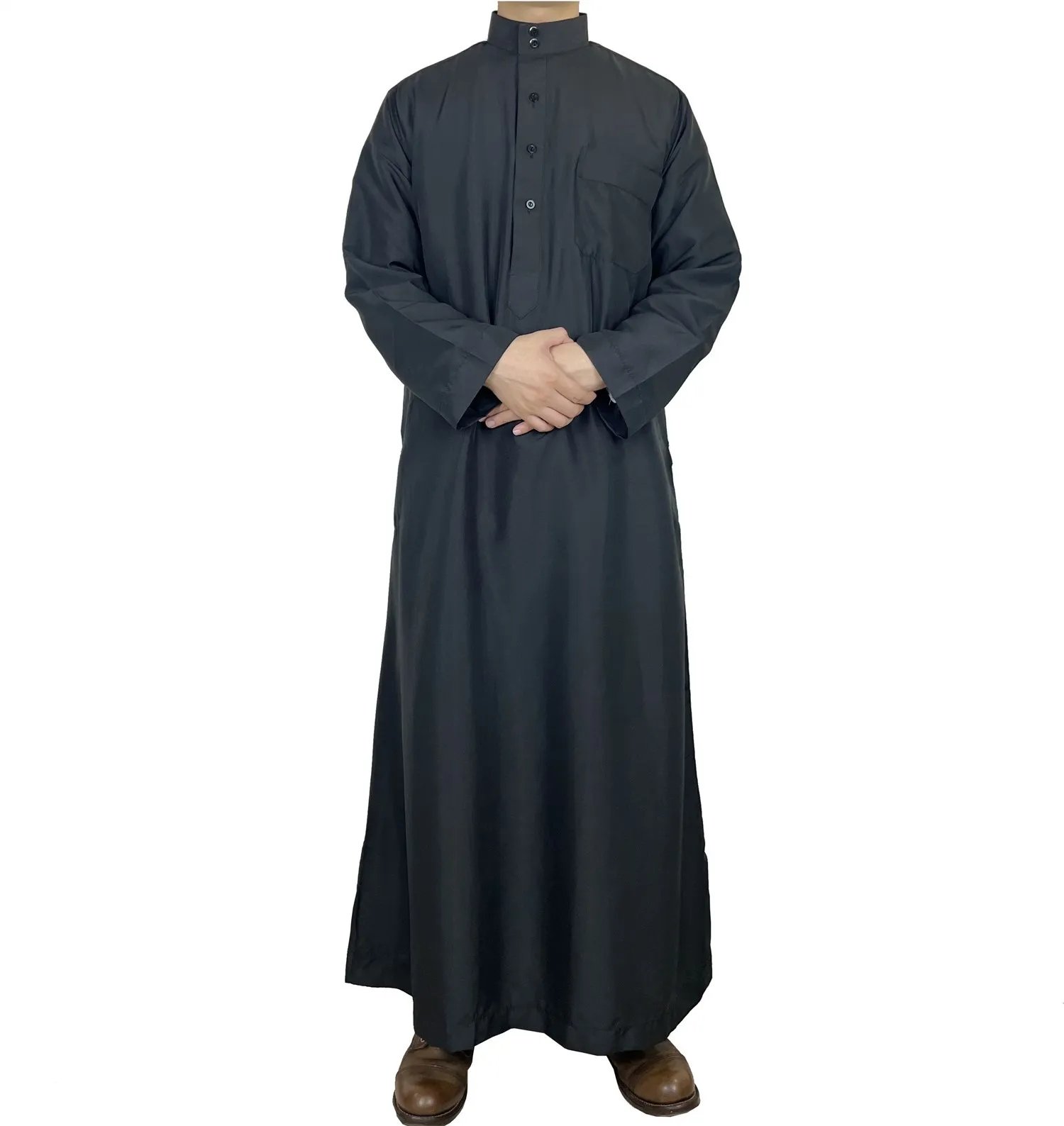 Thobe Qatari Premium pour Homme – Robe Longue Traditionnelle – Grossiste Turquie-couleur-noir