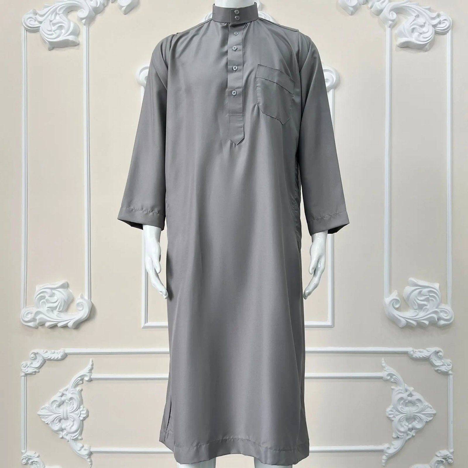 Thobe Qatari Premium pour Homme – Robe Longue Traditionnelle – Grossiste Turquie-couleur-gris