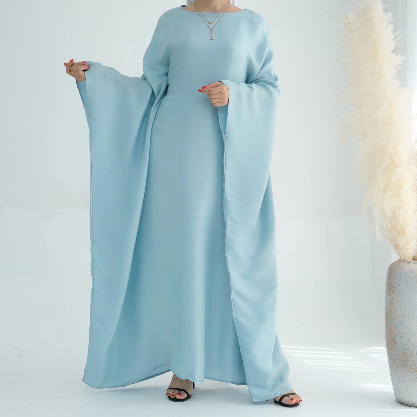 Abaya-Soie-de-Polyester-Brillant-Direct-Fabricant-couleur-l.blue-Turquie