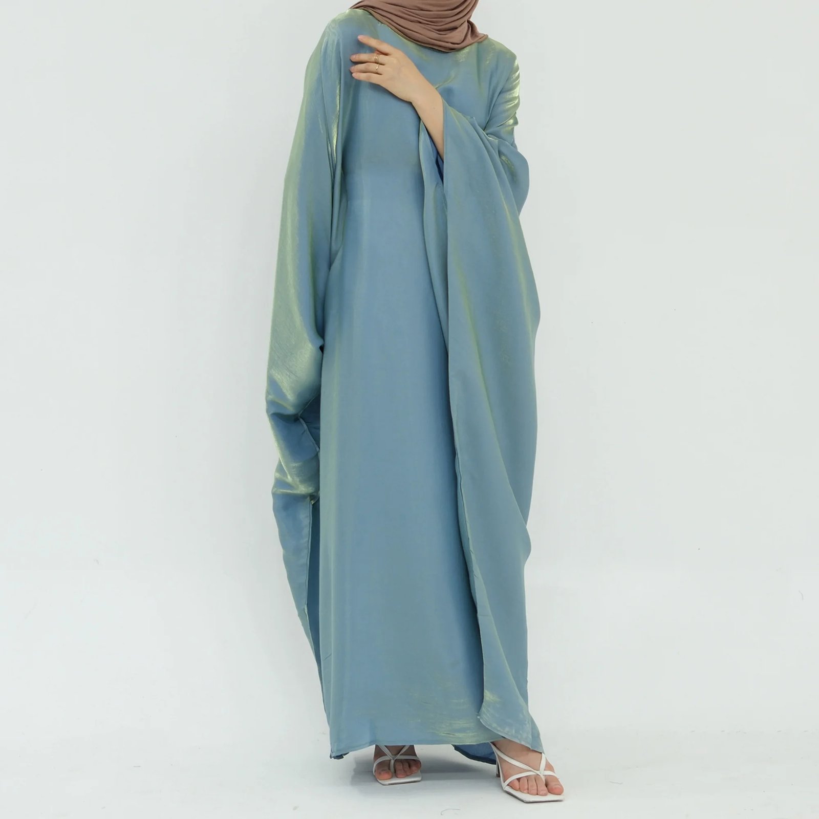 Abaya-Soie-de-Polyester-Brillant-Direct-Fabricant-couleur-d.green-Turquie