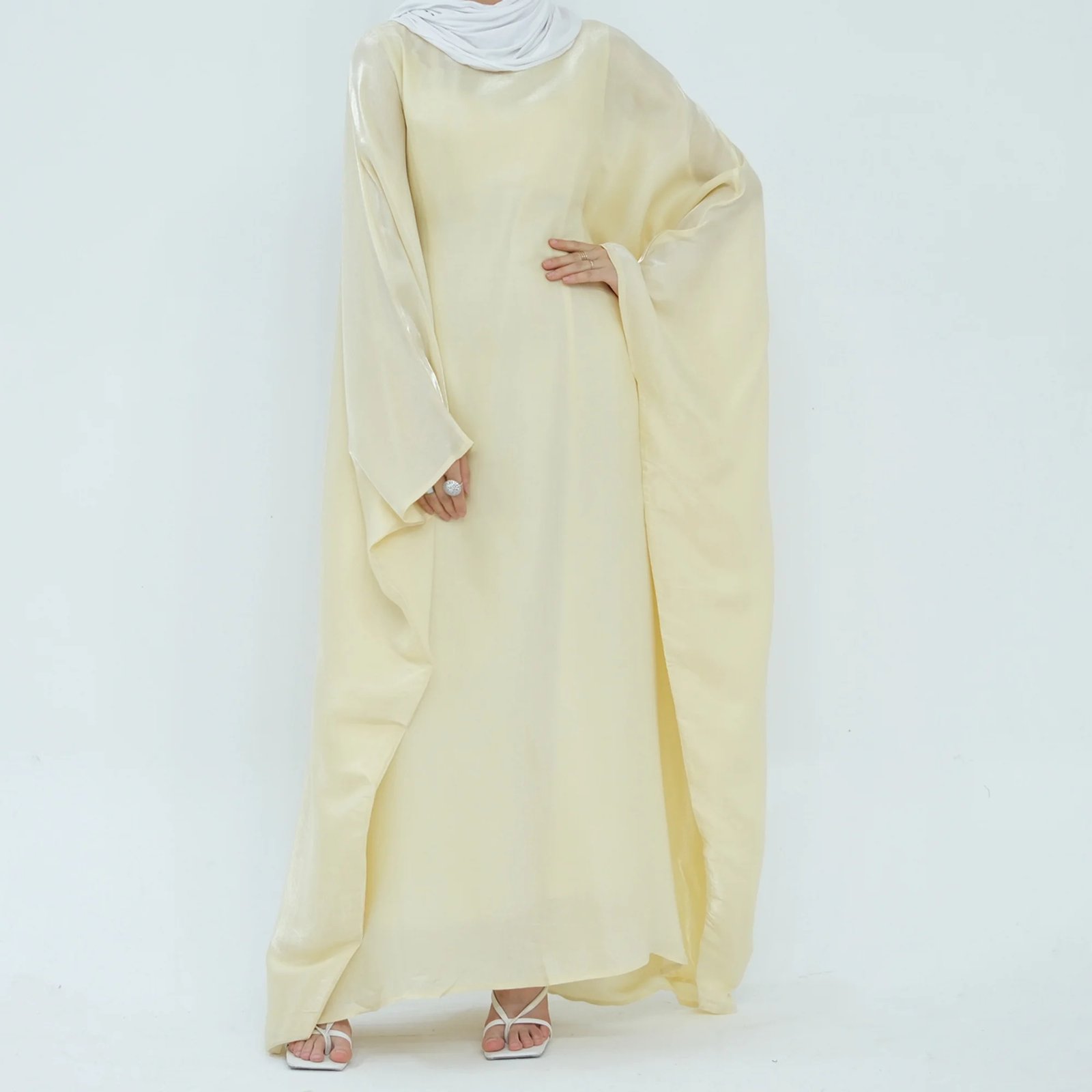 Abaya-Soie-de-Polyester-Brillant-Direct-Fabricant-couleur-cream-Turquie